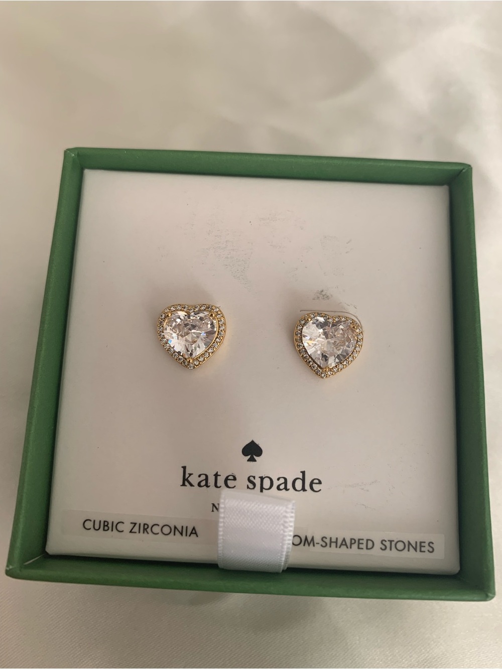 kate spade Gold Heart Cubic Zirconia Stud Earrings - Clear Center